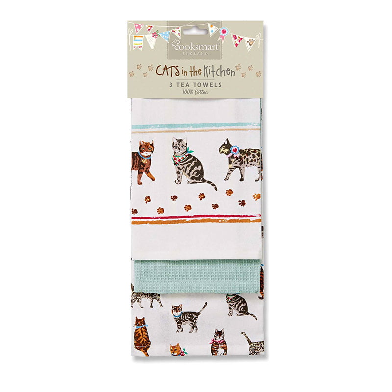 Pack of 3 Gift idea Cooksmart Cats or Dogs  on Parade Tea Towels Multi-Colour