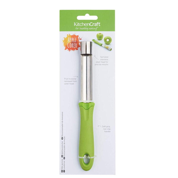 Apple Corer KitchenCraft Healthy Eating Soft-Grip Serrated 22 cm (8.5") - Green/Silver-79398