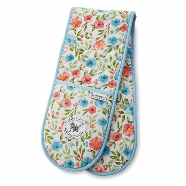 Double Oven Glove Country Floral Design by Cooksmart 100% Cotton Outer-0