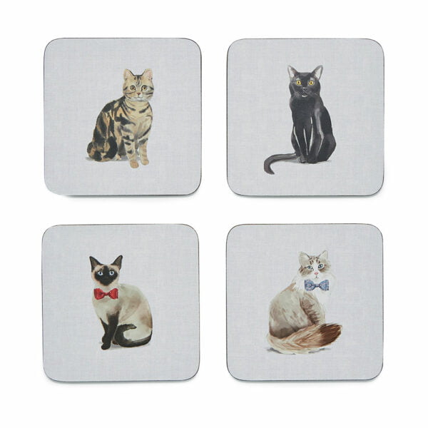 Pack of 4 Coasters CURIOUS CATS Design by Cooksmart-0