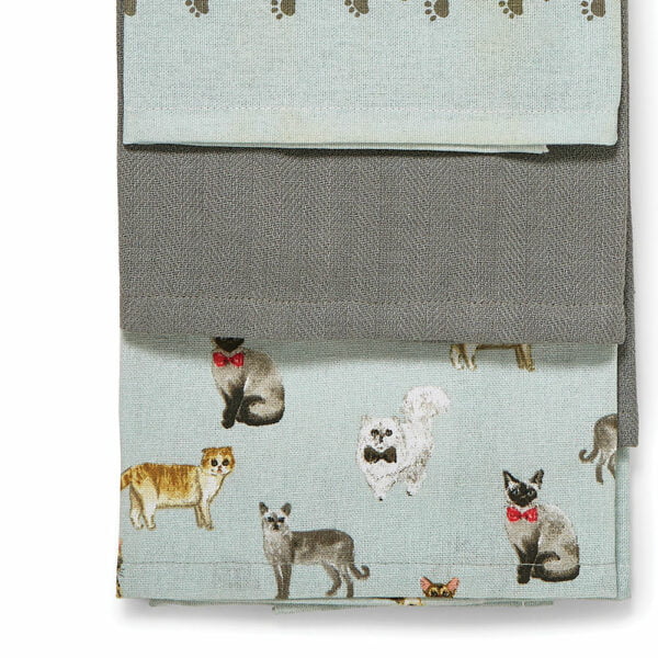 Set of 3 Tea Towels Curious Cats Design by Cooksmart-82528