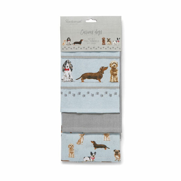 Tea Towels Curious Dogs Multi-Colour Pack of 3 from Cooksmart -0