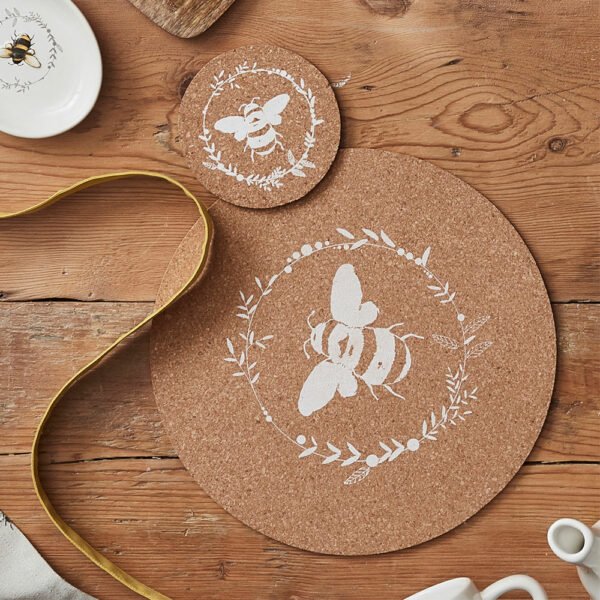 Set of 4 Cork Coasters Bumble Bees design by Cooksmart-82600