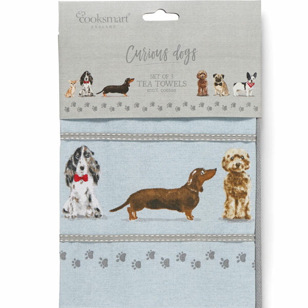 Tea Towels Curious Dogs Multi-Colour Pack of 3 from Cooksmart -82667