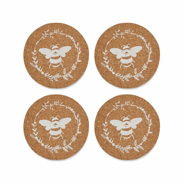 Set of 4 Cork Coasters Bumble Bees design by Cooksmart-0
