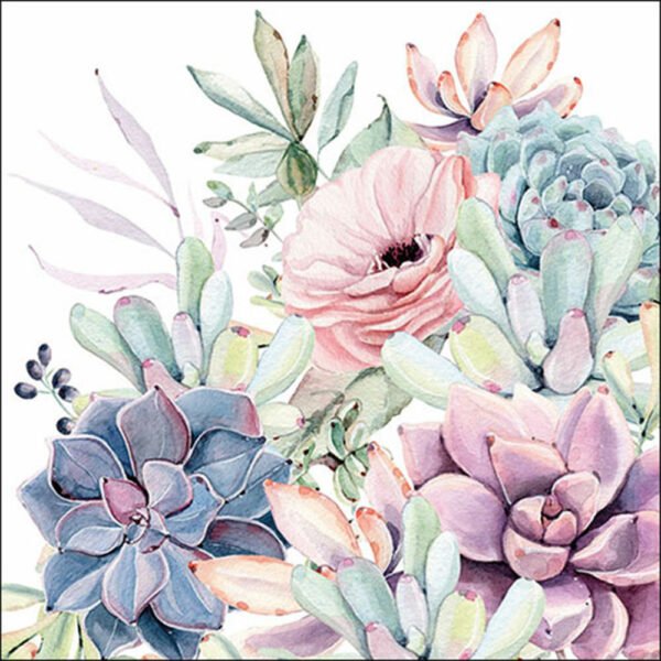 Luxury Paper Napkins Succulent Love Flower Design 33x33cm by Ambiente-0